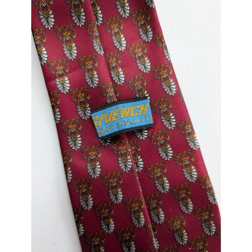 Givenchy Mens Silk Tie Burgundy Red Floral Medallion Print Designer